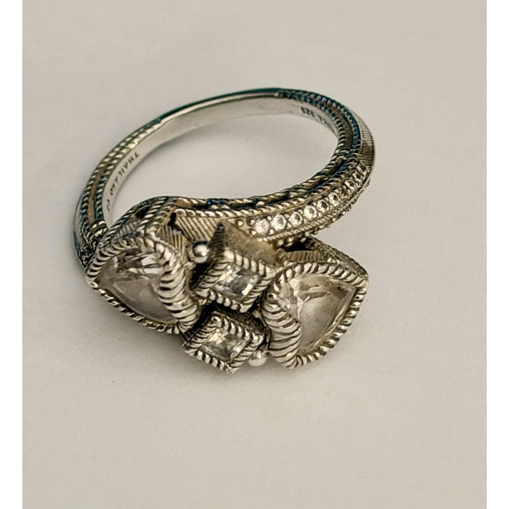 Judith Ripka Sterling Silver /gold plate crossover CZ Dual Heart Swirl Ring 9